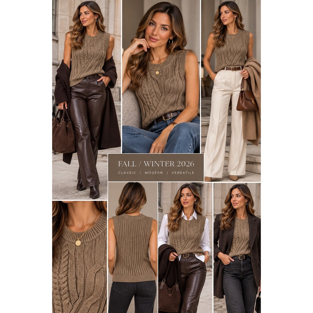 Express Womens Cable Knit Sweater Vest Brown Tan Crewneck NWT Womens Small